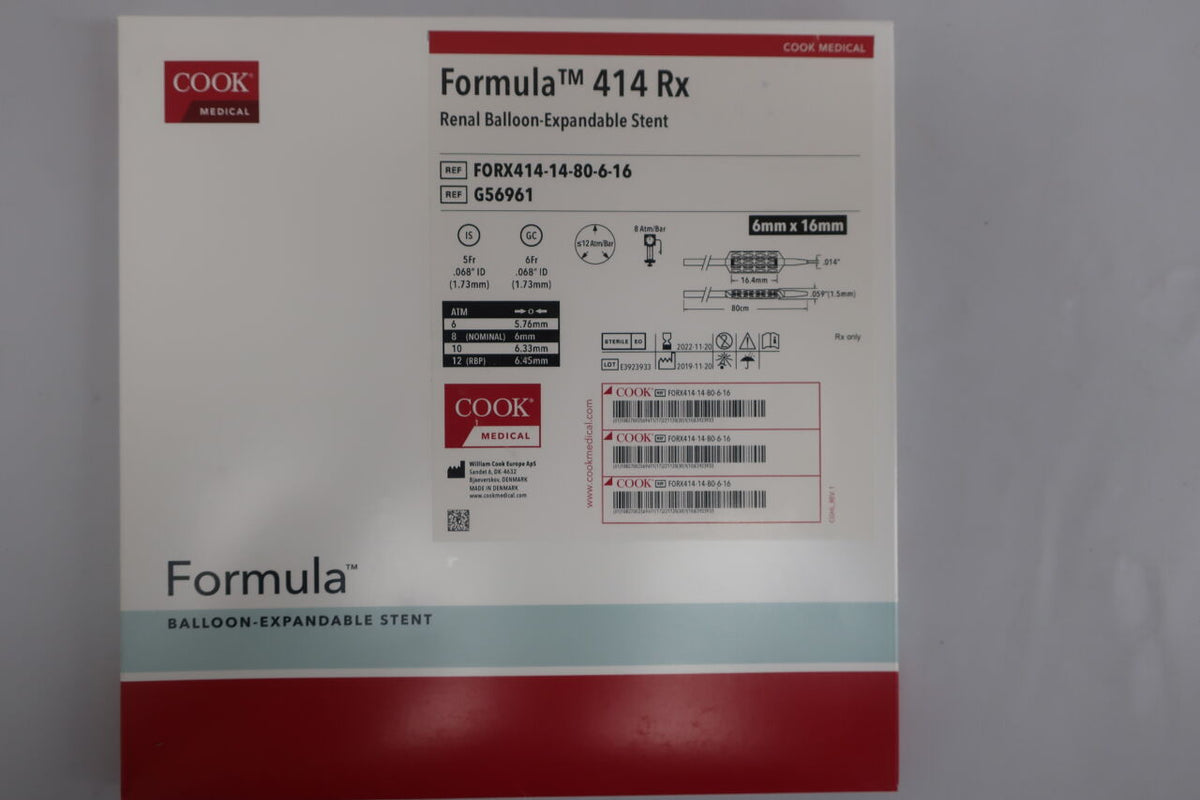 G56961 - COOK - Formula 414 Rx Renal Balloon Expandable Stent: 6mm x 16mm x 80cm, (BX/1)