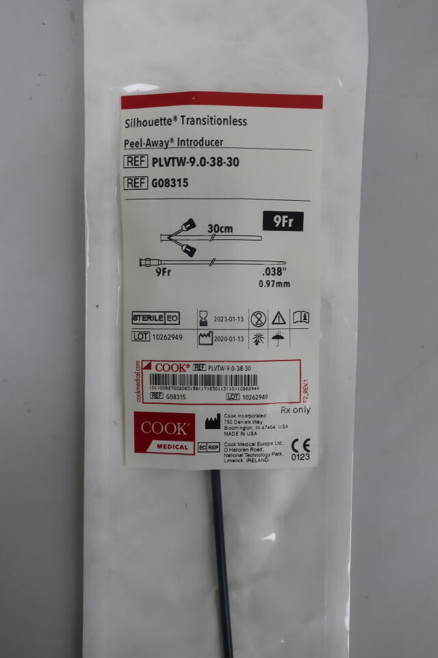 G08315 - COOK - Silhouette Transitionless Peel-Away Radiopaque TFE Sheath Introducer, 9 Fr Size, 30 cm Sheath Length, (EA)