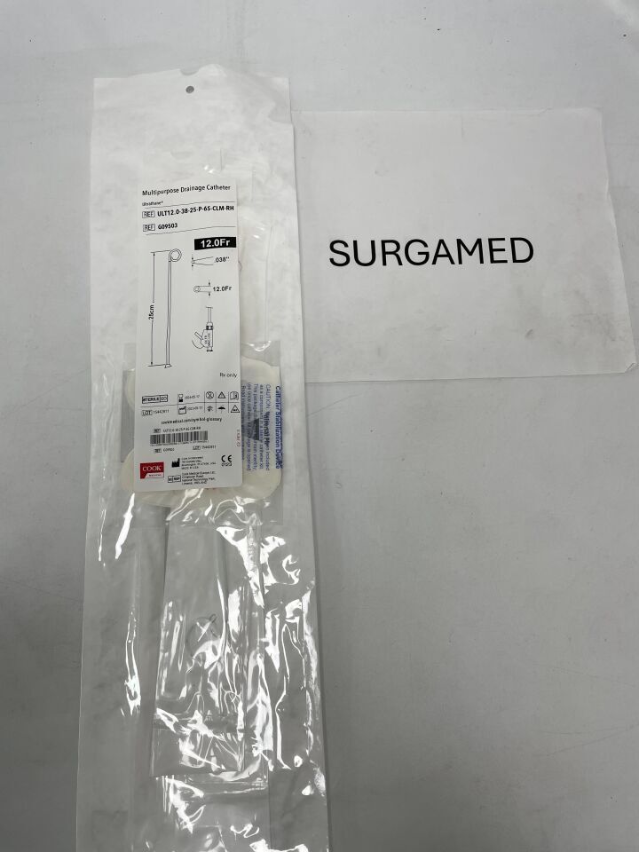 G09503 - COOK - Multipurpose Drainage Catheter - Ultrathane - ULT12.0-38-25-P-6S-CLM-RH - 12Fr x .038" x 25cm, (EA)