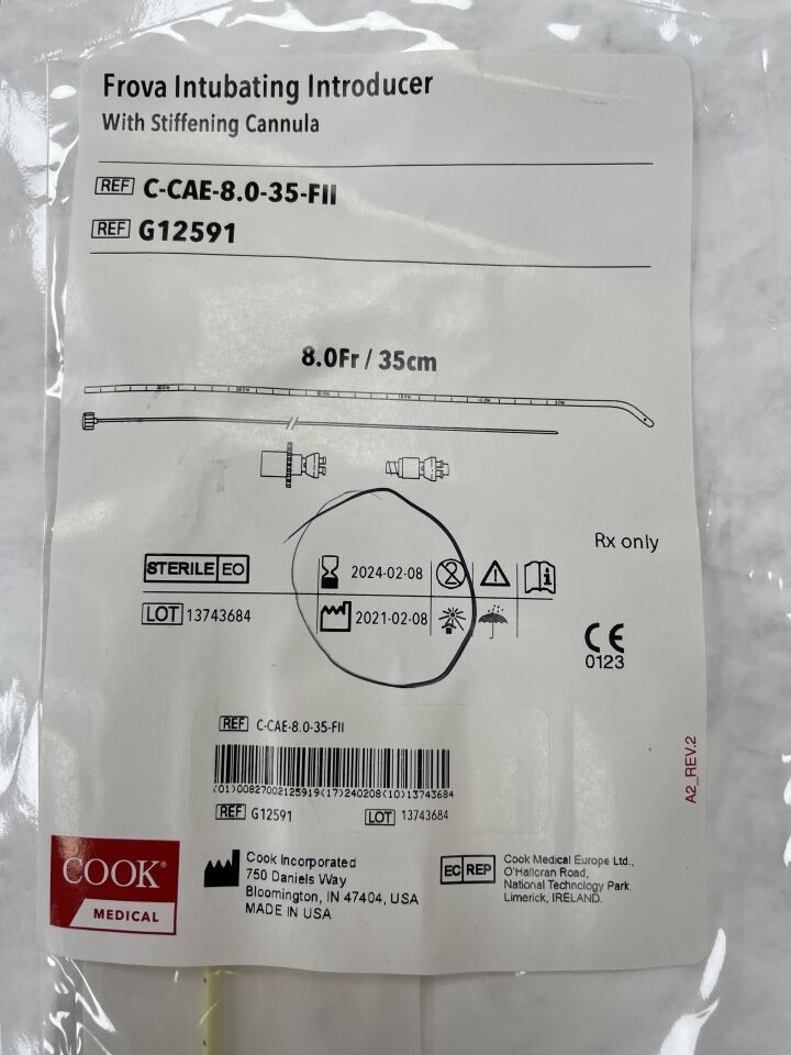 G12591 - COOK - Frova Intubating Introducer w/Stiffening Cannula 8F x 35cm, (EA)
