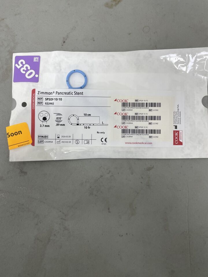 G22982 - COOK - Zimmon Pancreatic Stent, 10 Fr, 10 cm, (EA)