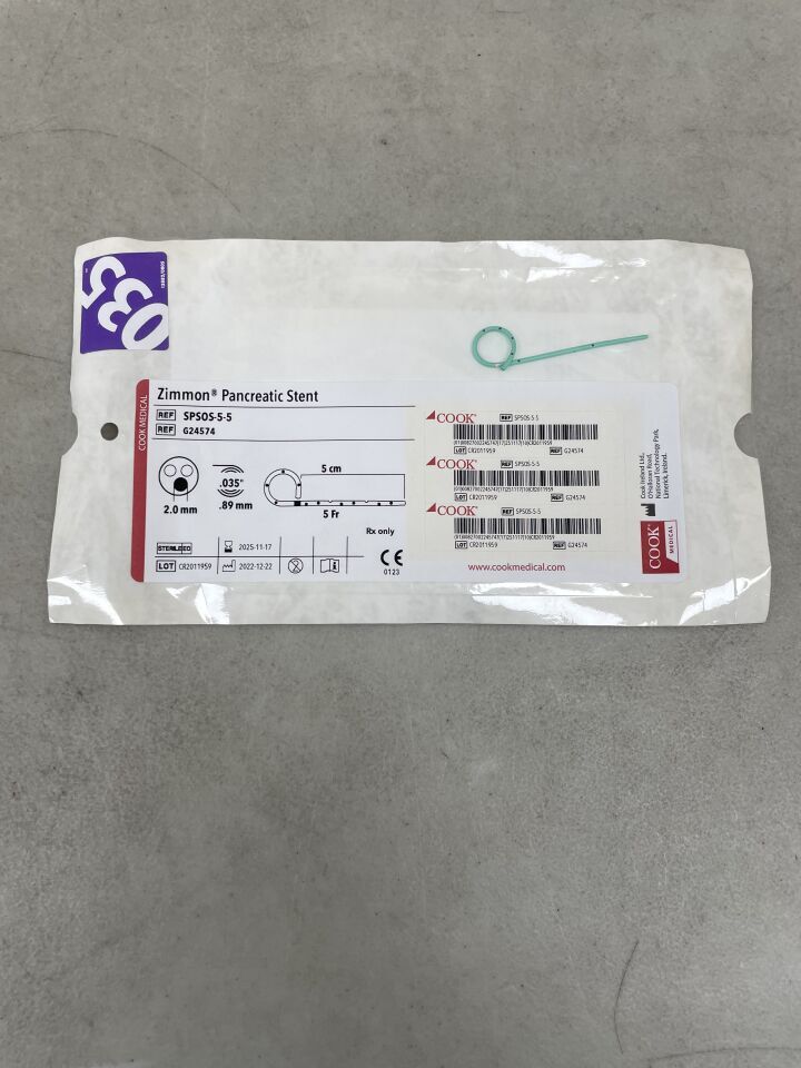 G24574 - COOK - Zimmon Pancreatic Stent, No Flap 5F x 5cm, (EA)
