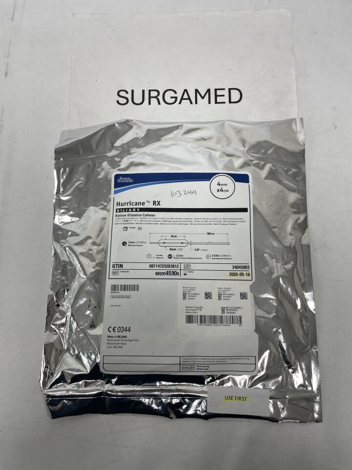 4590 - BOSTON SCIENTIFIC - Hurricane RX Balloon Dilatation Catheter, biliary, 4mm x 4cm ballon, 5.8F x 180cm, (EA)