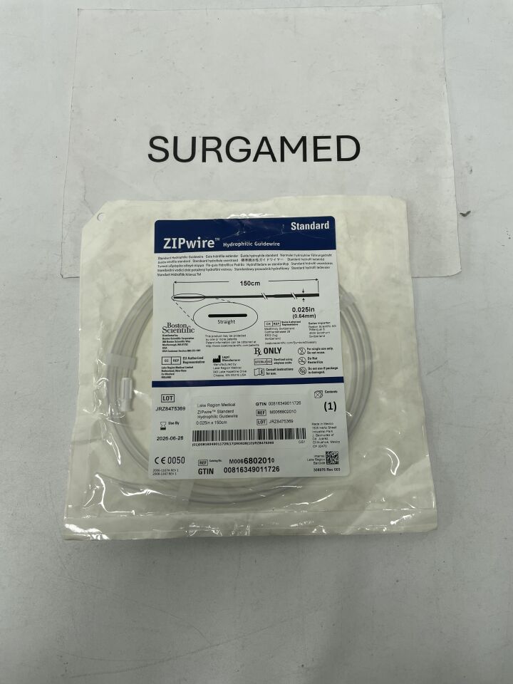 680201 - BOSTON SCIENTIFIC - ZIPwire Hydrophilic Guidewire - Standard, Straight - .025" x 150cm, (EA)