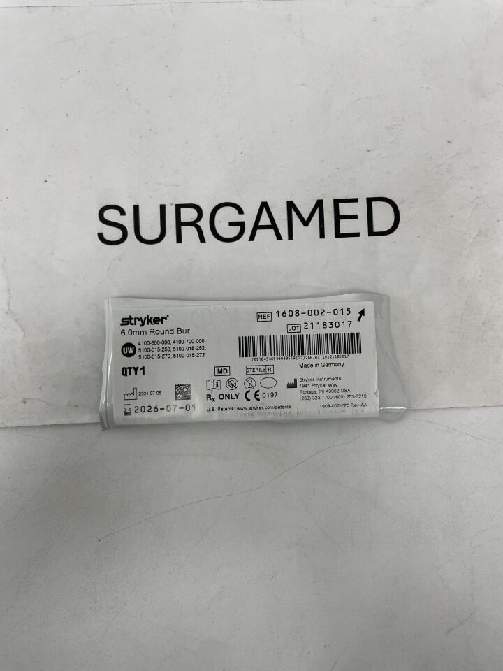 1608-002-015 - STRYKER - Fluted Round Micro Burr, 6 mm Head Diameter, 54 mm Length, (EA)