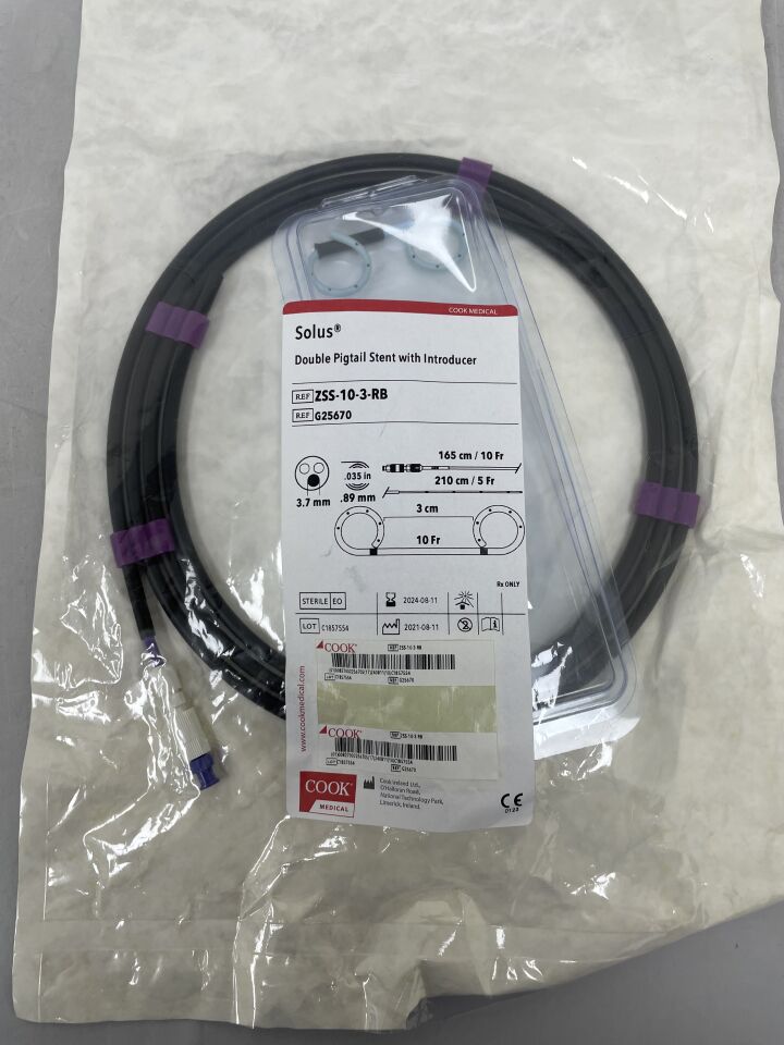 G25670 - COOK - Solus Double Pigtail Stent with Introducer, 10Fr x 3cm, (EA)