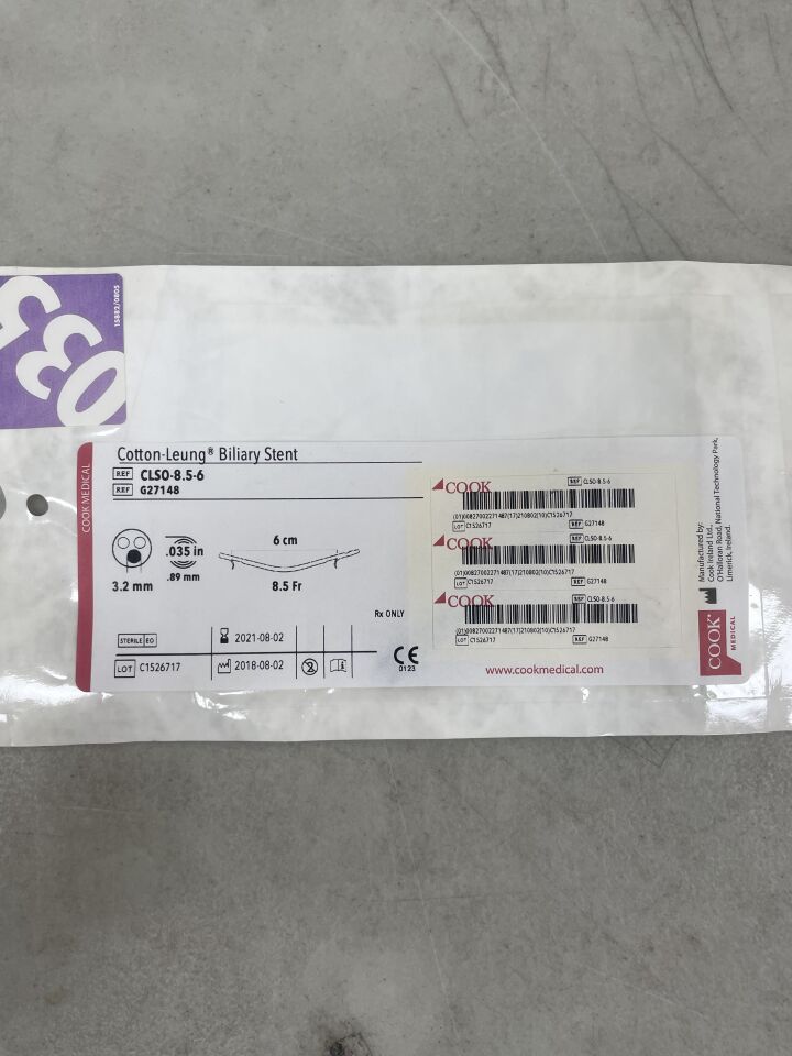 G27148 - COOK - Cotton-Leung Biliary Stent, 8.5F x 6cm, (EA)