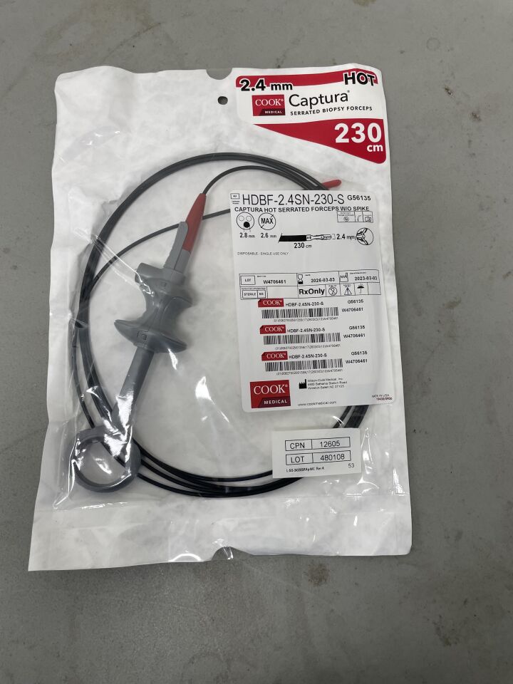 G56135 - COOK - Captura Hot Biopsy Forceps, Serrated Cup, 2.4mm x 230cm, 2.8mm, (EA)