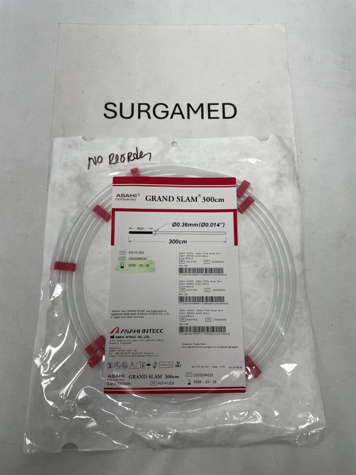 AG141302 - ASAHI - Grand Slam Straight Tip PTCA Guidewire, 0.014 in. dia. x 300 cm Length, (EA)