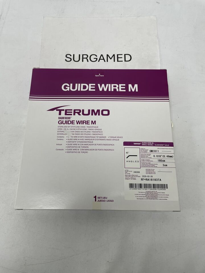 GM1811 - TERUMO - Radifocus Guide Wire M - Small Vessel Glidewire Gold - 45 Degree Angled - .018" x 180cm x 3cm, (BX/1)