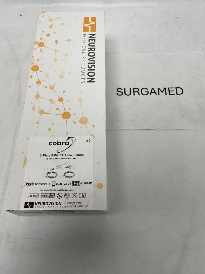 LTE7003PL-5 - NEUROVISION - Cobra 3-Plate EMG Endotracheal Tube, 8 mm, (BX/5)