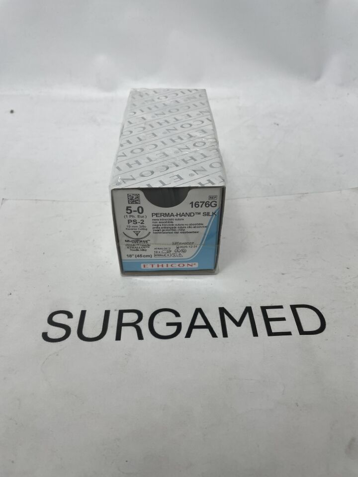 1676G - ETHICON - Perma-Hand Non-Absorbable Braided Silk Suture, Size 5-0, 18 in. Length, PS-2 Needle, (BX/12)