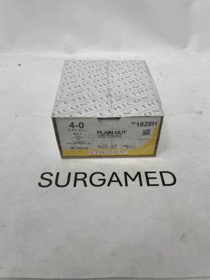 1828H - ETHICON - Gut Plain Absorbable Monofilament Suture, Size 4-0, 18 in. Length, SC-1 Needle, (BX/36)