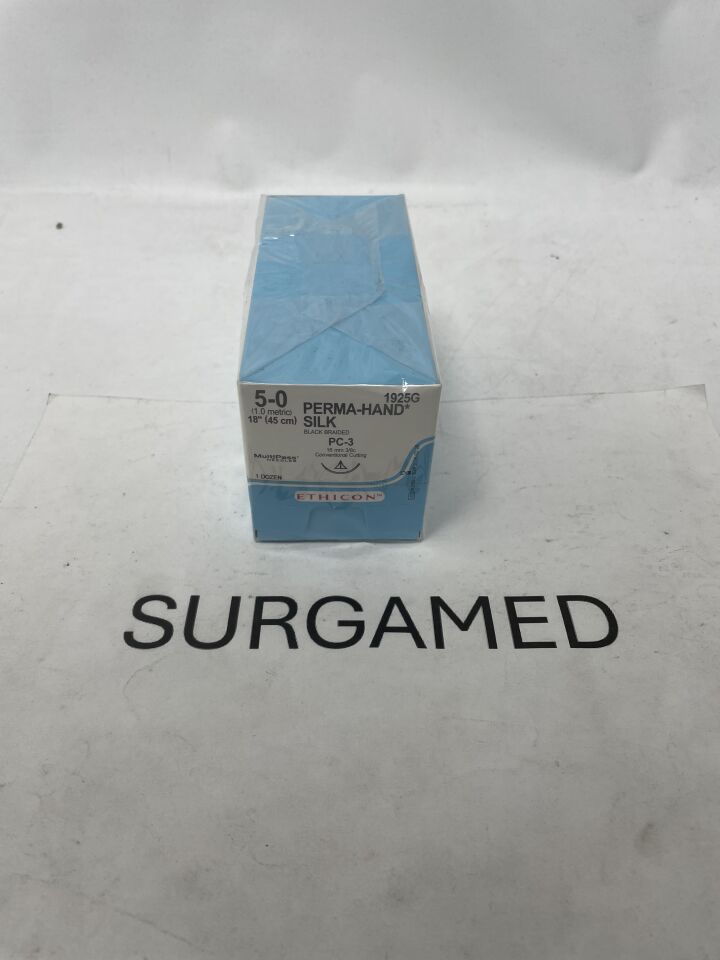 1925G - ETHICON - Perma-Hand Non-Absorbable Monofilament Silk Suture, Size 5-0, 18 in. Length, PC-3 Needle, (BX/12)