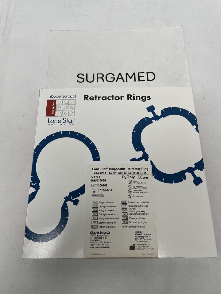 3308G - COOPER SURGICAL - Lone Star Retractor Ring 28.6cm x 18.3cm with Two Catheter Clips, (BX/1)