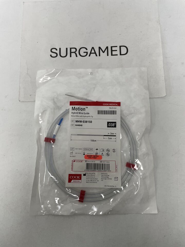 G44848 - COOK - Motion Hybrid Nitinol Wire Guide, Straight 0.038" x 150cm, 3cm Flexible, (EA)