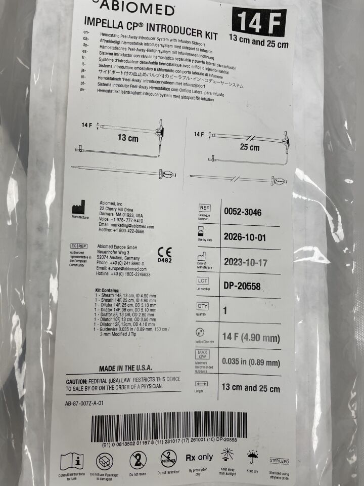 0052-3046 - ABIOMED - Impella CP Introducer Kit, 14F, 13cm and 25cm, (EA)