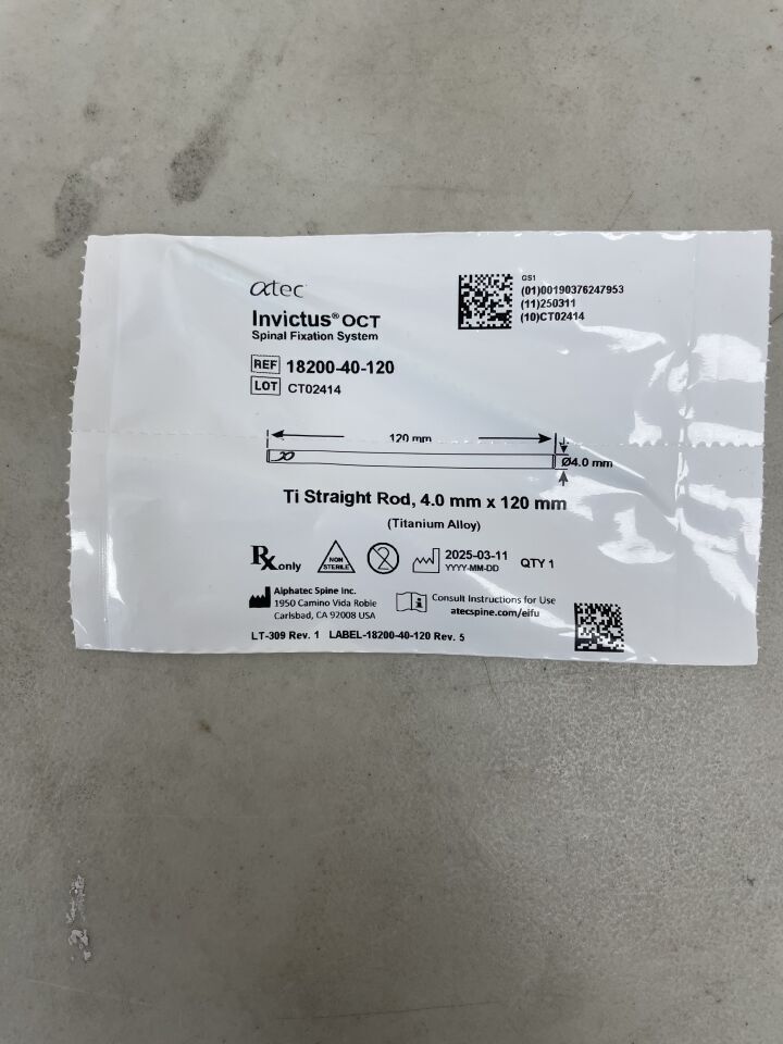 18200-40-120 - ATEC SPINE - Invictus Ti Straight Rod, 4 x 120mm, (EA)