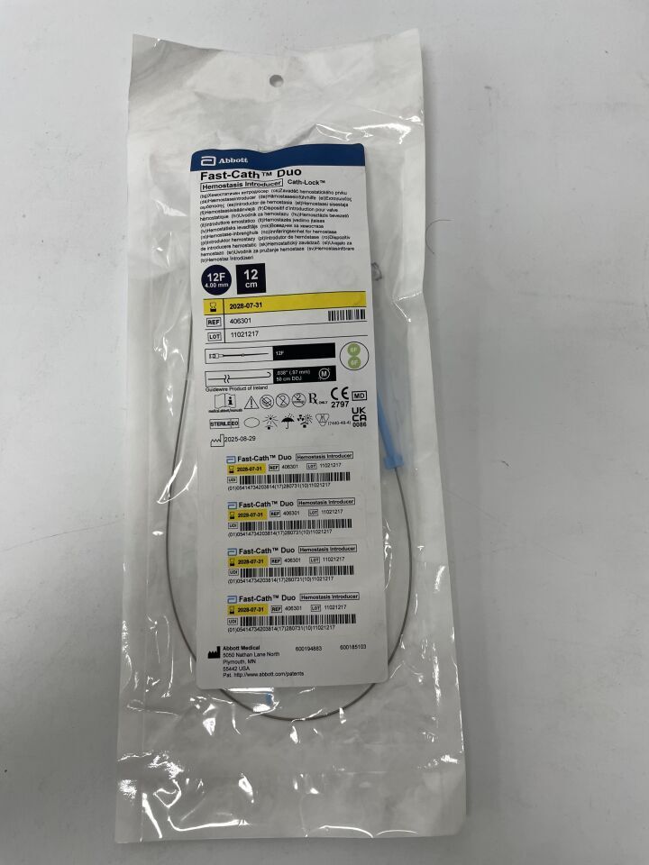 406301 - ABBOTT - Fast-Cath Duo Hemostasis Introducer - Cath-Lock - 12Fr x 12cm x .038", (EA)