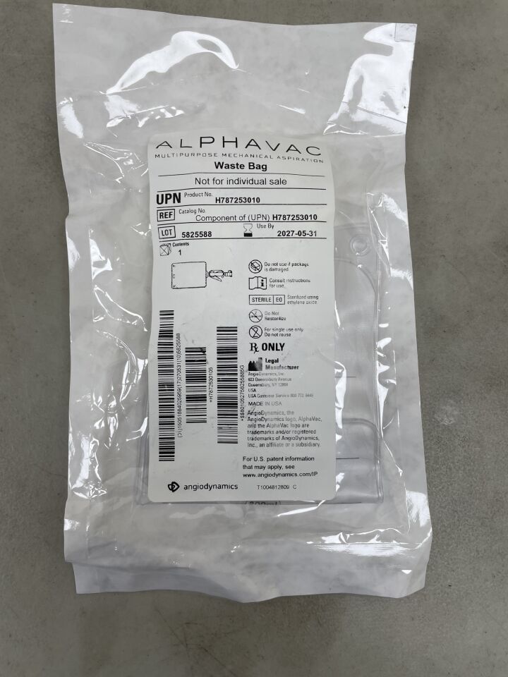 H787253010-WB - ANGIO DYNAMICS - AlphaVac Multipurpose Mechanical Aspiration, Waste Bag (WASTE BAG ONLY), (EA)