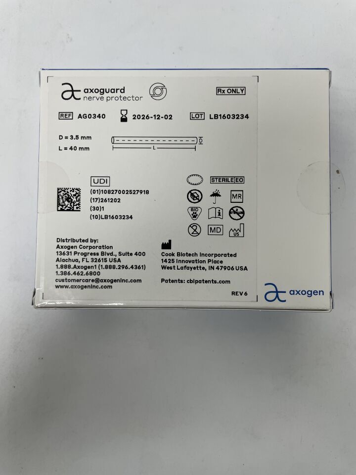 AG0340 - AXOGEN - AxoGuard Porcine SIS Implant, ECM Nerve Protector 3.5mm x 40mm - G52791, (BX/1)