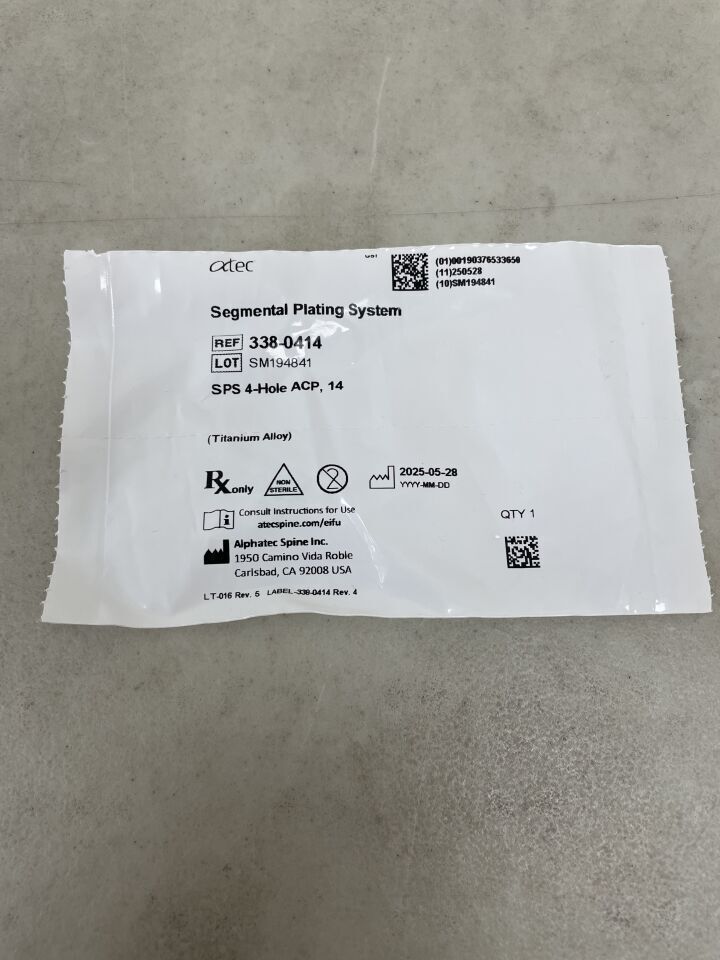 338-0414 - ATEC SPINE - Segmental Plating System, SPS 4-Hole ACP, 14, (EA)
