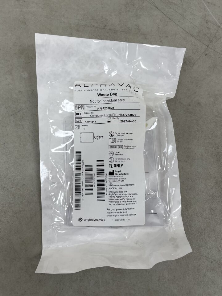 H787253020-WB - ANGIO DYNAMICS - AlphaVac Multipurpose Mechanical Aspiration, Waste Bag (WASTE BAG ONLY), (EA)