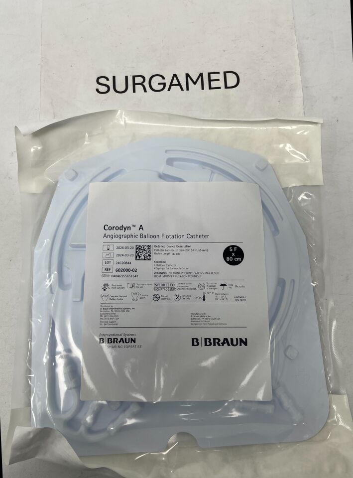 602000-02 - B BRAUN - Corodyn A Angiographic Balloon Flotation Catheter - 5Fr x 80cm, (EA)