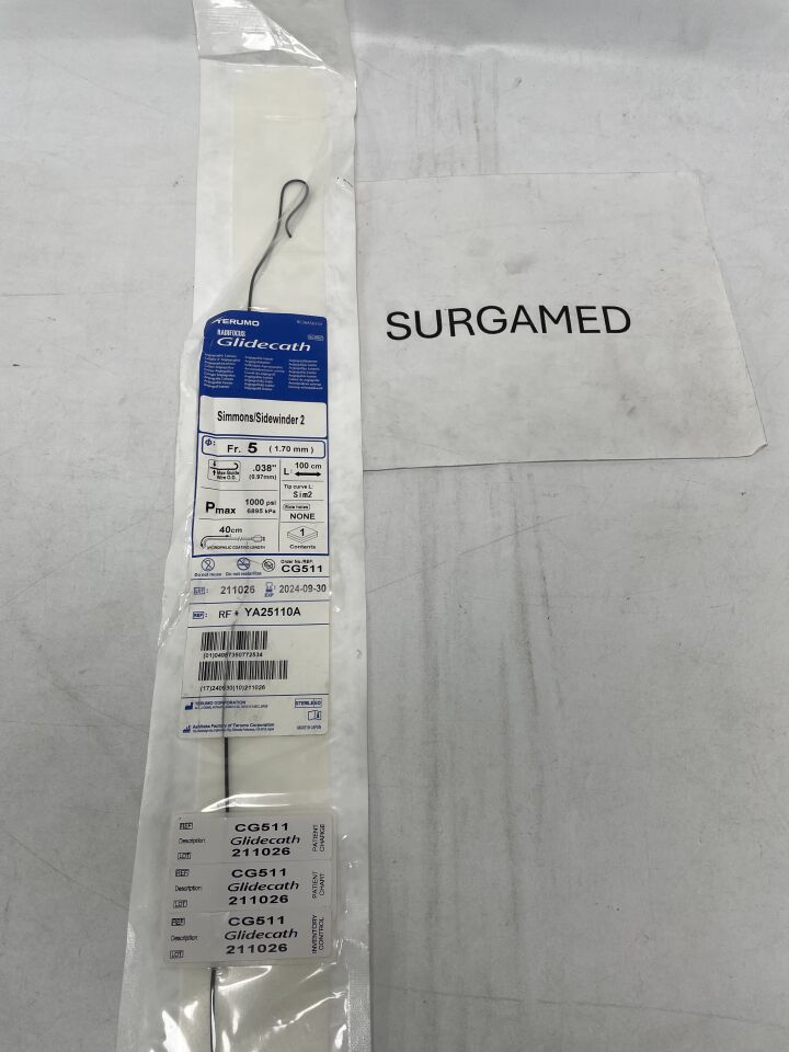 CG511 - TERUMO - Radifocus Glidecath Angiographic Catheter - Simmons/Sidewinder 2 - 5Fr x .038" x 100cm (L), ()