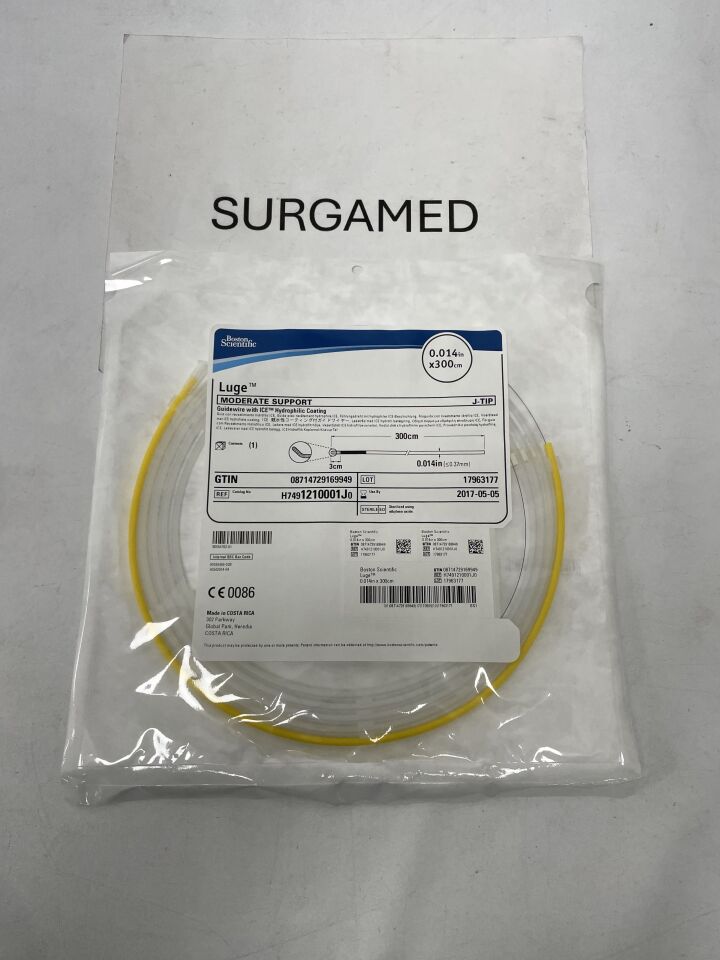 1210001J - BOSTON SCIENTIFIC - Luge Guidewire - ICE Hydrophilic Coating - Moderate Support, J-Tip 3cm - .014" x 300cm, (EA)
