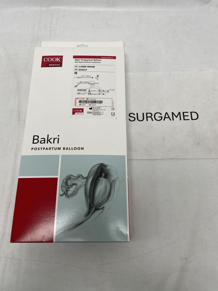 G24237 - COOK - Bakri Postpartum Balloon With Rapid Instillation Components, 14Fr x 180cm, 24Fr x 54cm Catheter Length, 500mL Balloon Volume, (BX/1)