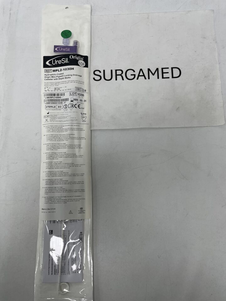 MPL2-1030H - URESIL - Origin Hydrophilic GP Origin Locking Drainage Catheter, 10F x 21cm, (EA)