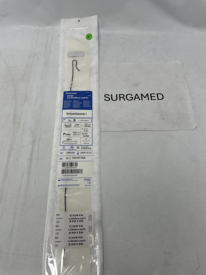 CG510 - TERUMO - Radifocus Glidecath Angiographic Catheter - Simmons/Sidewinder 1 - Sim1 - 5Fr x .038" x 100cm (L), (EA)