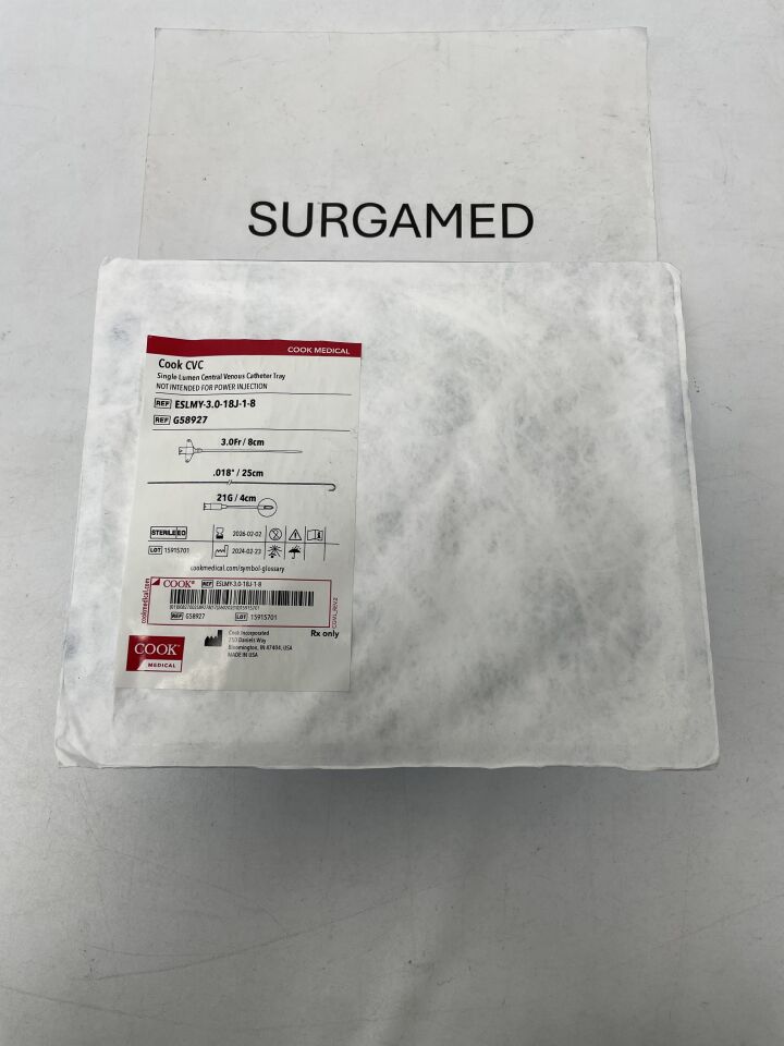 G58927 - COOK - CVC Central Venous Catheter Tray, Single Lumen 3F x 8cm, (EA)