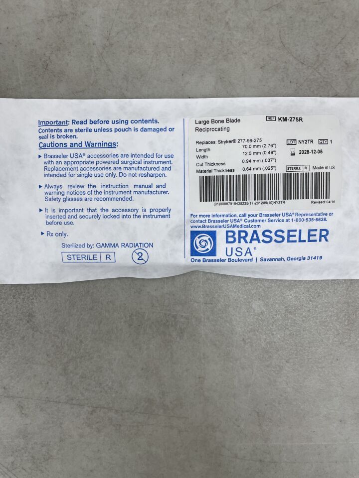 KM-275R - BRASSELER - Large Bone Blade Reciprocating, 70 x 12.5mm, (EA)