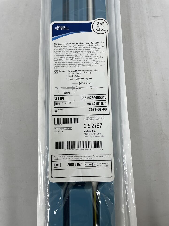 410107 - BOSTON SCIENTIFIC - RE-ENTRY MALECOT NEPHROSTOMY CATHETER SET, 24FR (8.0MM) X 35CM | Full catalog ref: M0064101070 | Short ref: 410107, (EA)