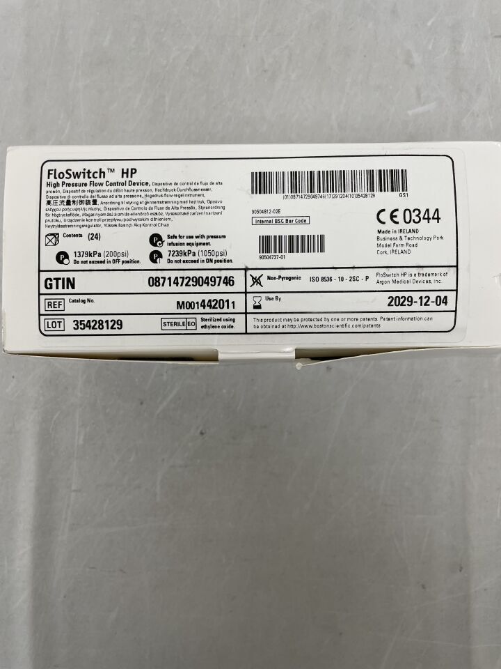 44201 - BOSTON SCIENTIFIC - FloSwitch HP, High Pressure Flow Control Device (Box of 24) | Full catalog ref: M001442010 | Short ref: 44201, (BX/24)
