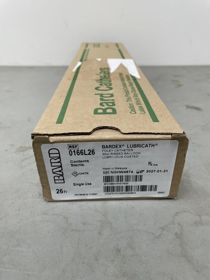 0166L26 - BARD - Bardex Lubricath Two-Way 26F Foley Catheter 30cc Balloon, (BX/12)