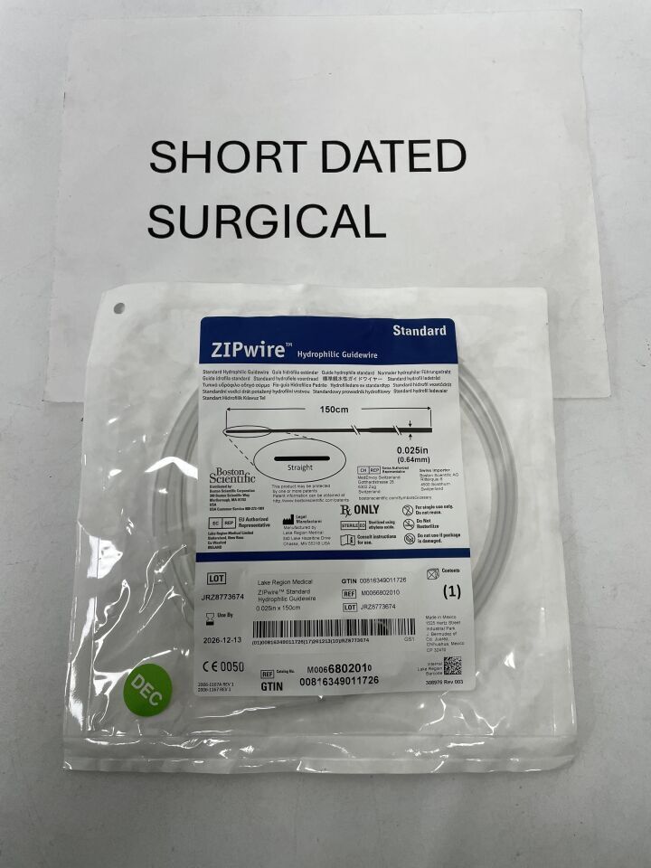 680201 - BOSTON SCIENTIFIC - ZIPwire Hydrophilic Guidewire - Standard, Straight - .025" x 150cm | Full catalog ref: M0066802010 | Short ref: 680201, (EA)