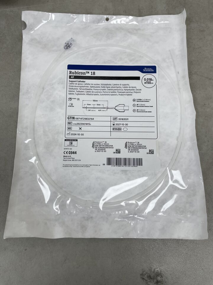 3923901815 - BOSTON SCIENTIFIC - Rubicon 18 Support Catheter - .018" x 150cm | Full catalog ref: H74939239018150 | Short ref: 3923901815, (EA)