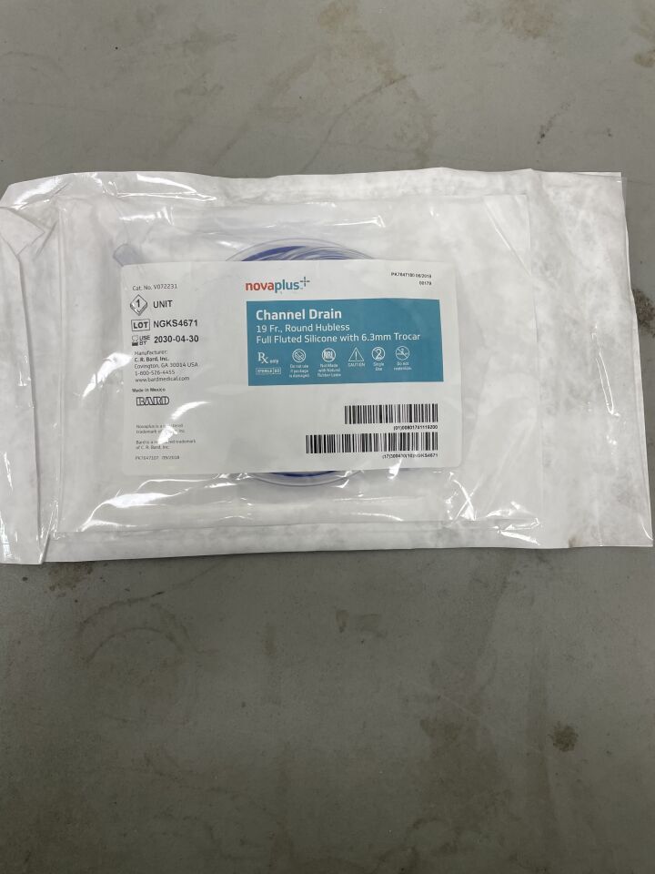 V072231 - BARD - Novaplus Channel Drain 19Fr., Round Hubless Full Fluted Silicone, (EA)
