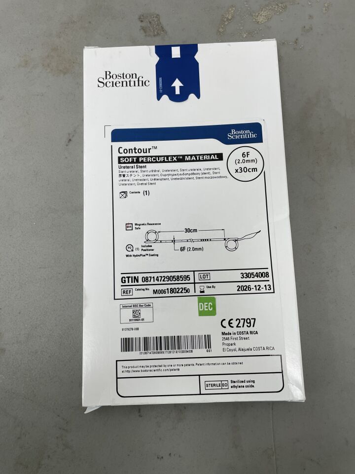 180225 - BOSTON SCIENTIFIC - Contour Ureteral Stent - Soft Percuflex Material - 6Fr x 30cm | Full catalog ref: M0061802250 | Short ref: 180225, (BX/1)