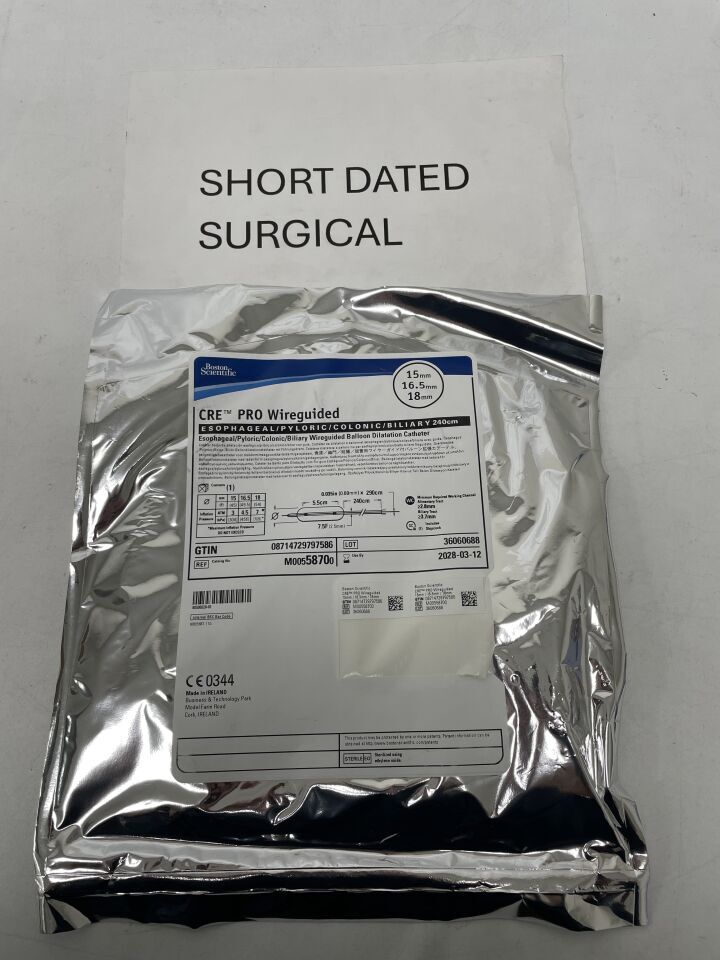 5870 - BOSTON SCIENTIFIC - CRE PRO Wireguided Balloon Dilatation Catheter - Esophageal/Pyloric/Colonic/Biliary - 15mm x 16.5mm x 18mm | Full catalog ref: M00558700 | Short ref: 5870, (EA)