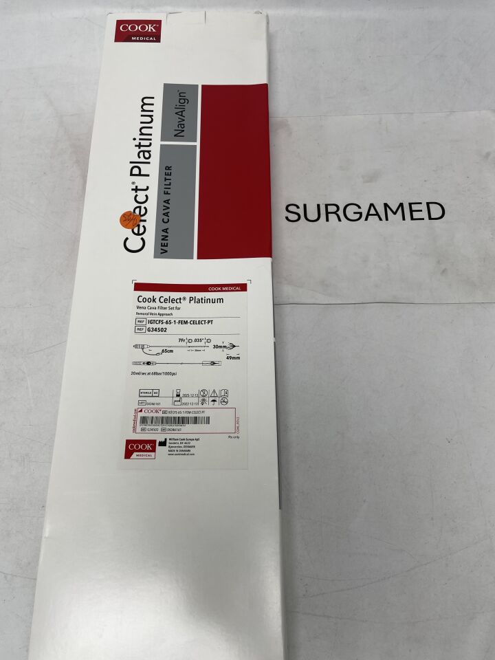 G34502 - COOK - Celect Platinum Vena Cava Filter Set - Femoral Vein Approach - 7Fr x .035" x 65cm (L), (BX/1)