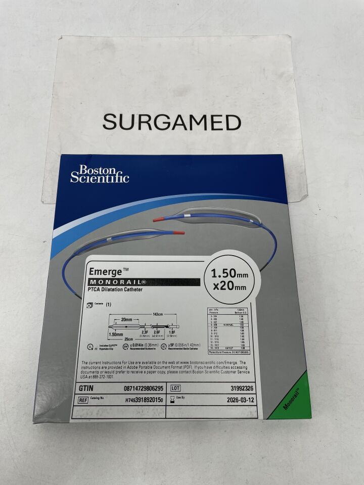 391892015 - BOSTON SCIENTIFIC - Emerge Monorail PTCA Dilatation Catheter - 1.50mm x 20mm, (BX/1)