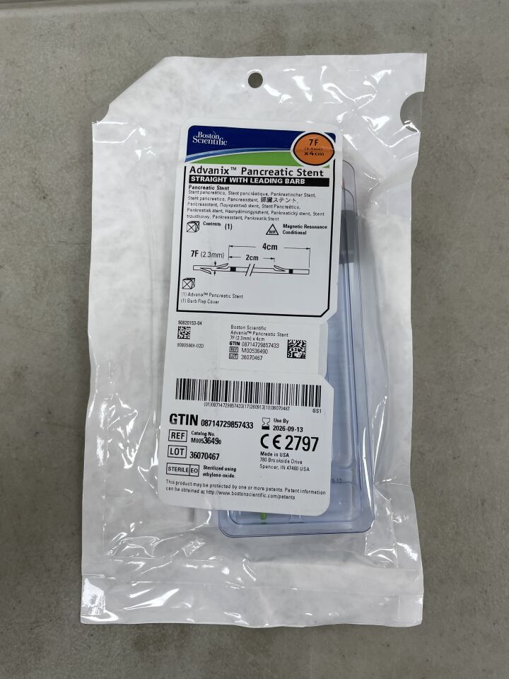 3649 - BOSTON SCIENTIFIC - Advanix Pancreatic Stent, Straight with Leading Barb 7F x 4cm, (EA)