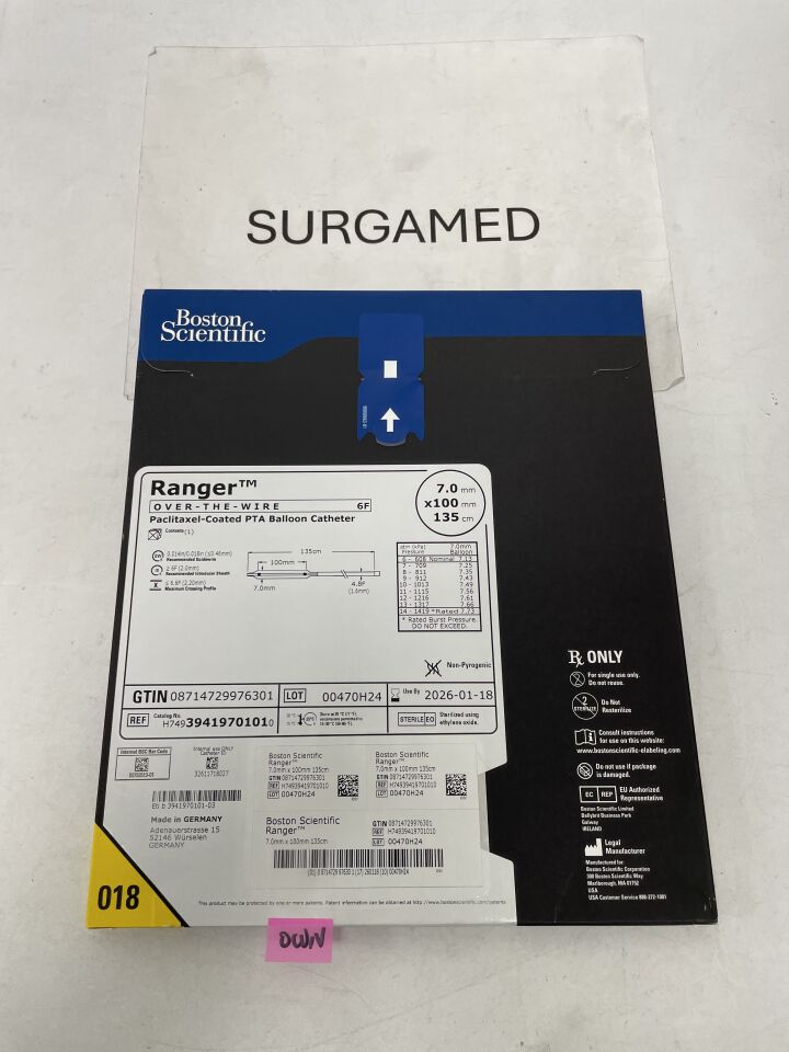 3941970101 - BOSTON SCIENTIFIC - Ranger Paclitaxel-Coated PTA Balloon Catheter - OTW - 7.0mm x 100mm x 135cm, (BX/1)