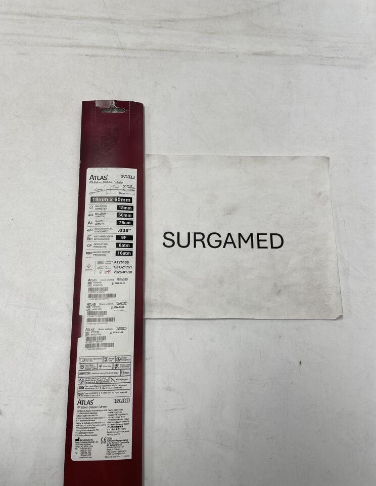 AT75186 - BARD - Atlas PTA Balloon Dilatation Catheter - 18mm x 60mm x 75cm (L), (BX/1)