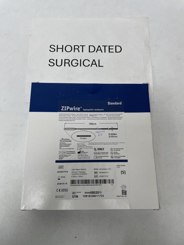 680201 - BOSTON SCIENTIFIC - ZIPwire Hydrophilic Guidewire - Standard, Straight - .025" x 150cm, (BX/5)