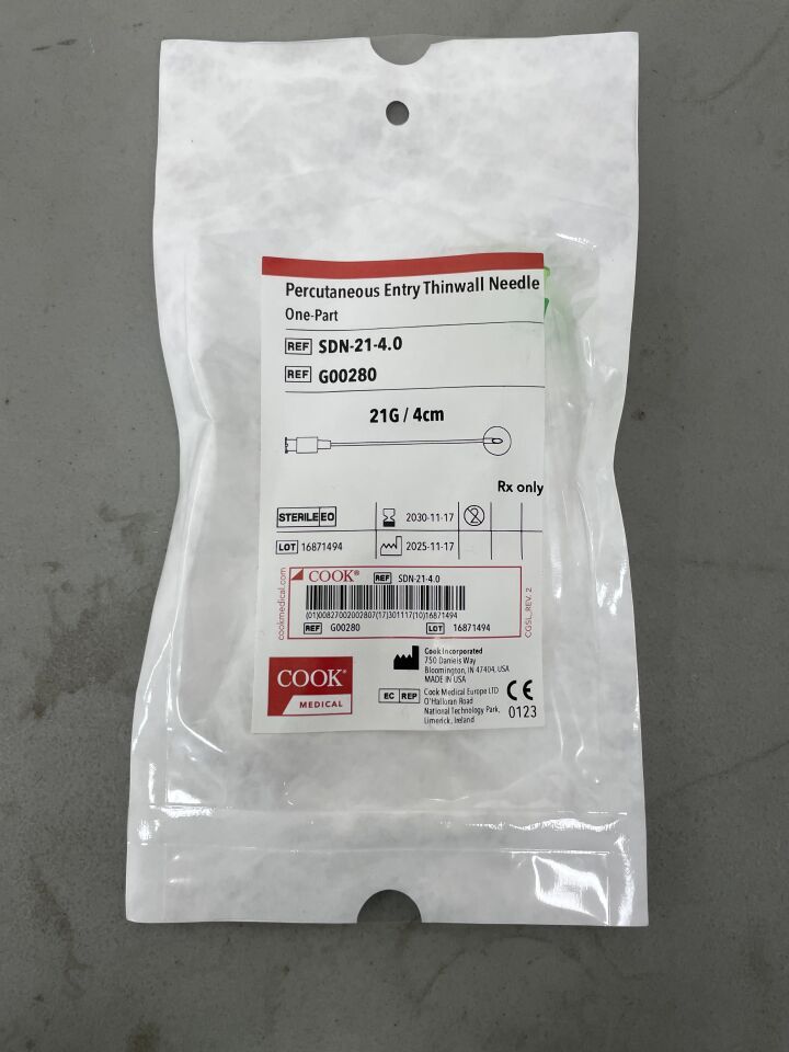 G00280 - COOK - One-Part Percutaneous Entry Needle, 21G, 4 cm Length - UOM EA - expiration 2030-11-17, (EA)